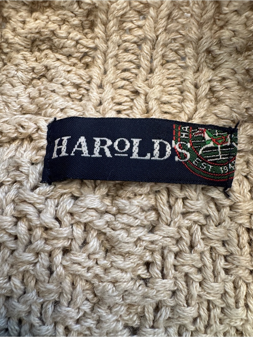 Harold's Vintage Cream Cable Knit Mockneck Sweater Cotton Linen Size M - Picture 8 of 8